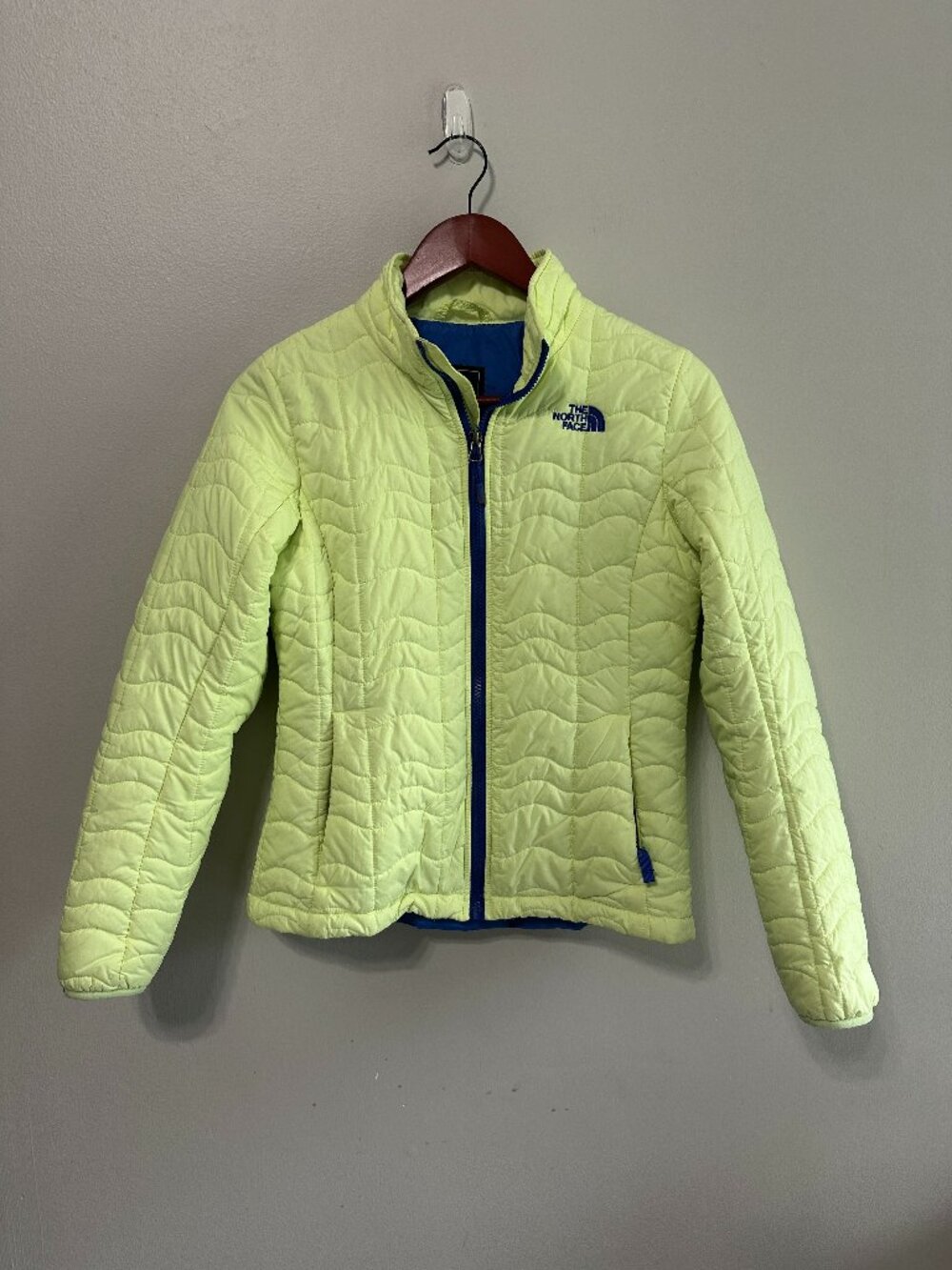 The North Face Womens Bombay Quilted Jacket Small Neon Yellow Blue Coat